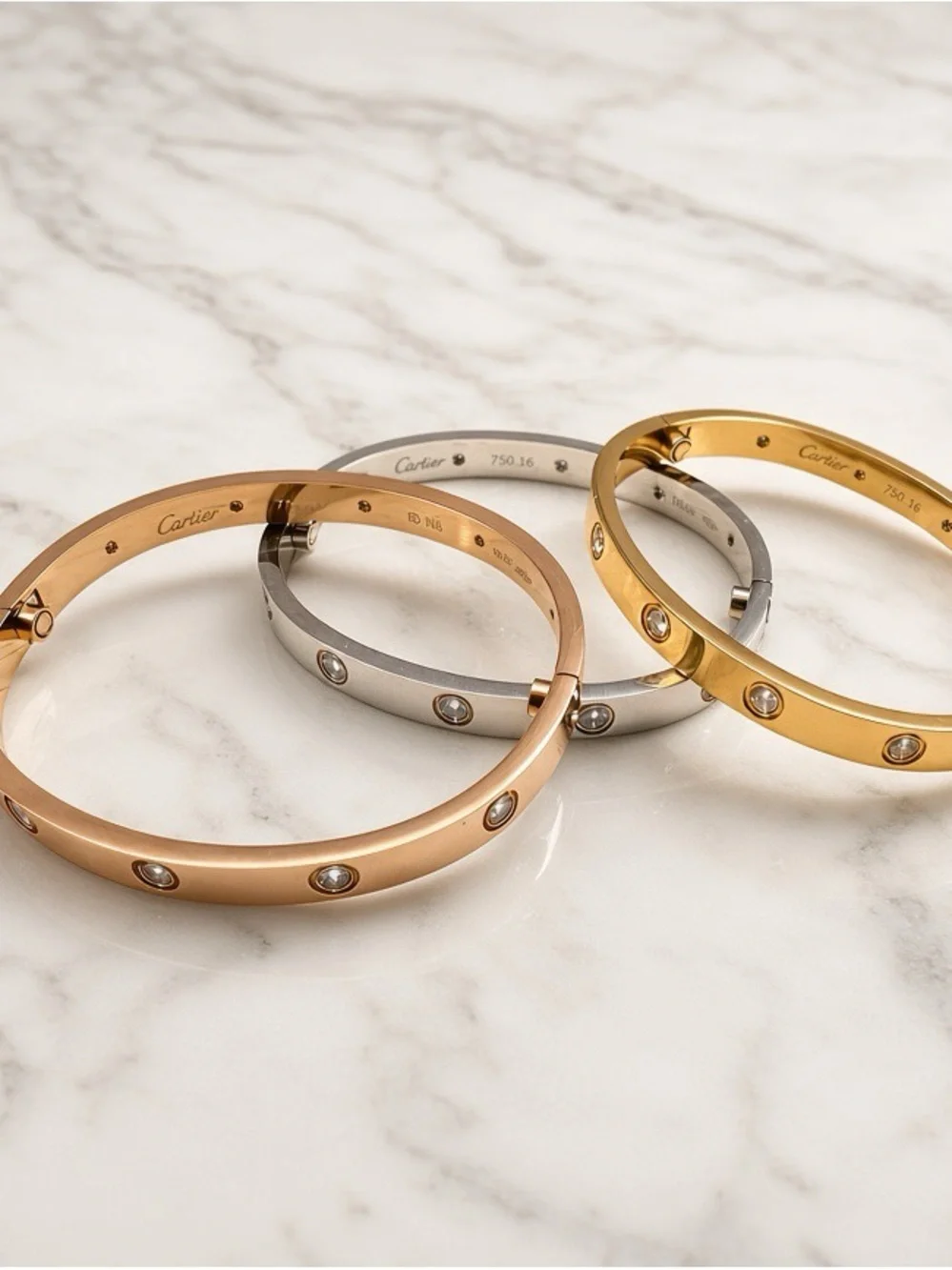 Cartier Crystal Screw-Style LoveBangle Bracelet - 18k Gold, Rose Gold, silver